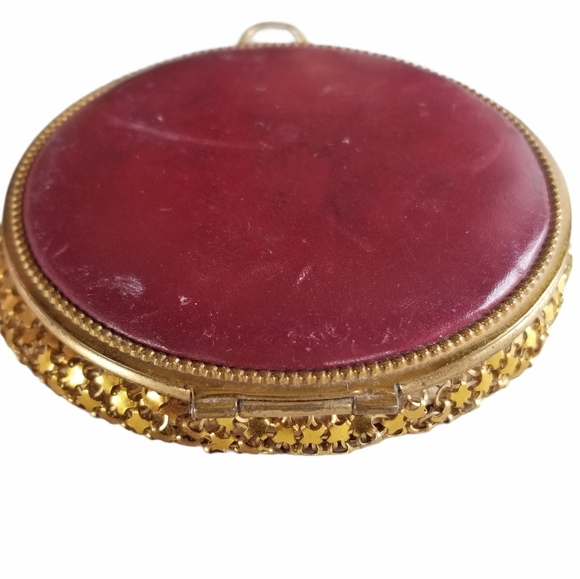 Vintage Antique Art Deco 1920s Leather Gold Tone Metal Mesh Mirrored Compact - Picture 10 of 13